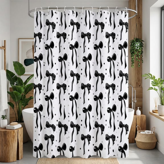Annvchi Black Bow Pattern Shower Curtain, 72 x 72 Inches, Modern Minimalist Bathroom Curtain with 12 Hooks Included