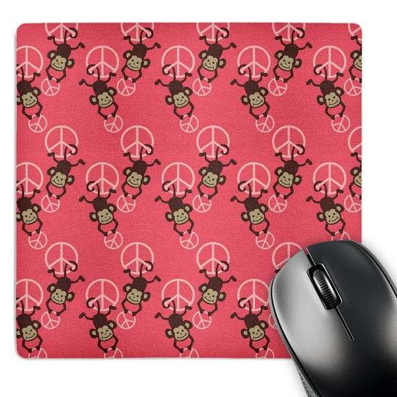 3dRose, Pink Peace Signs with Monkeys - Adorable Cute Animals, MousePad