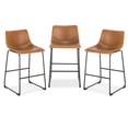 thumbnail image 1 of EdgeMod Brinley Modern Upholstered PU Leather Counter Bar Stool, 34 Inches Height, Tan (Set of 3), 1 of 2