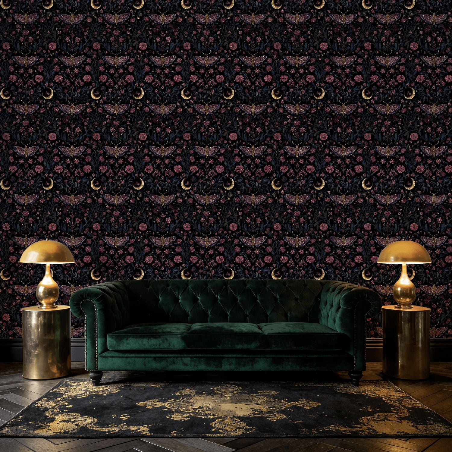 Peel and Stick Wallpaper Baroque Butterflies Floral Dark Wall Mural 17.7in x 9.8ft Self Adhesive Removable Wall Paper Renter Friendly Wallpaper for Nursery Bedroom Cabinets