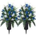 thumbnail image 1 of 2 juegos de flores artificiales de cementerio LVXINLI con jarrón de 47 cm, blanco+azul oscuro, 1 of 7