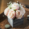 thumbnail image 2 of Enova Home Artificial Flowers Mixed Silk Roses with Star Grasses Fake Flowers Arrangement in Wood Planter for Home Office Wedding Decoration (Pink), 2 of 3