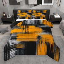 Manfei Aesthetic Graffiti Queen Comforter Set,Abstract Geometric Art Bedding Sets,Yellow Black Gray Bedding Comforter Set For Teens,Super Cozy Room Decor Reversible,3-Piece