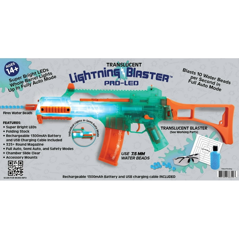 SKD Blaster Lighting Gel Ball Blaster with LED Activator Glow in The Dark  High Speed Automatic Splatter Ball Gun 100FT Range 15R/S 150+ FPS with 2+2