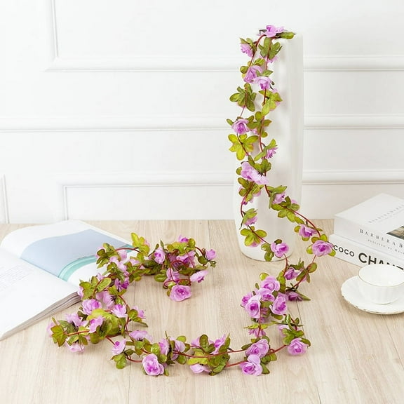 Nvzi 8 Pieces 66ft Garland, Artificial Rose Vine Flowers, Green Leaves to Hang in Room, Anniversary Wedding Birthday Christmas Wall Arch Decoration, Autumn Style - Purple