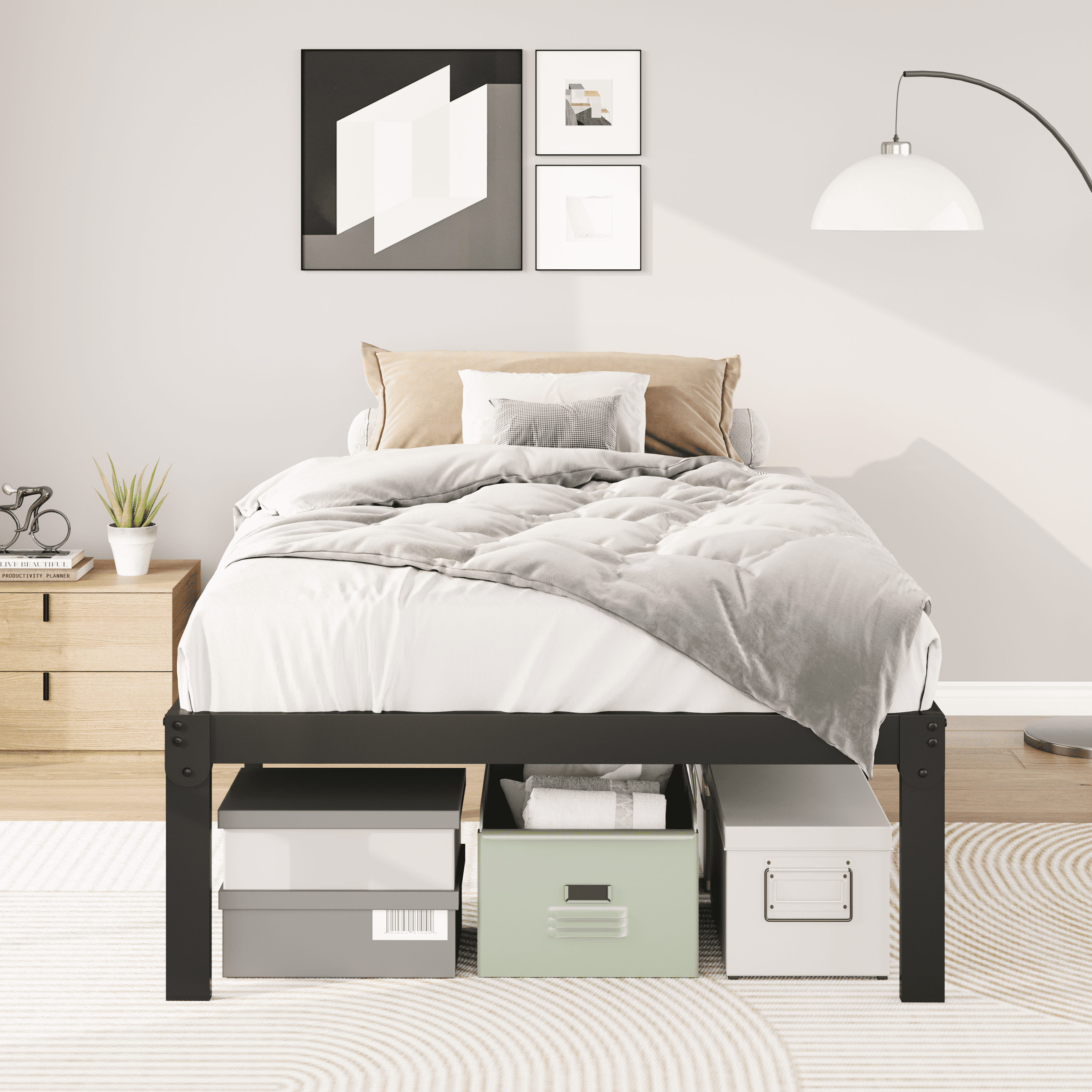 Merrland 14" Twin Size Metal Platform Bed Frame with Under-bed Storage, Heavy-duty, No Box Spring Needed, Easy Assembly, Black