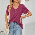 thumbnail image 5 of Womens Shirts Blouse Women's Fashion Button V-Neck Shirt Short Sleeve Casual Cotton Top, 5 of 6