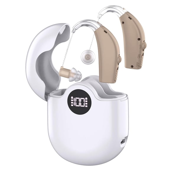 SUWU Hearing Aids, Digital Hearing Aids for Seniors with Noise Cancelling, Rechargeable Hearing Amplifier with Volume Control, Hearing Assist Hearing Loss Devices with Charging Case (Beige)