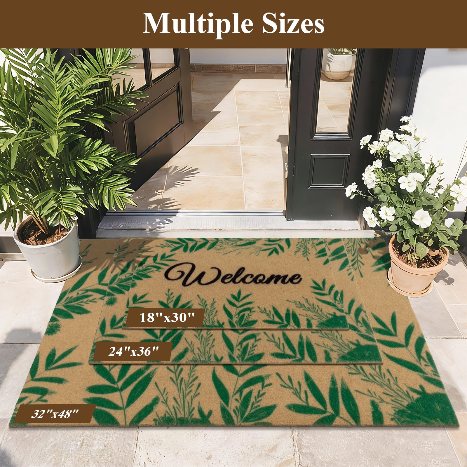 MeyJey Coir Welcome Indoor Outdoor Doormat, 32" x 48" Non Slip Backing Floor Mat for Home Entrance Outside Entry Yard
