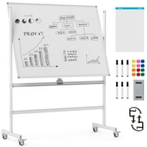 Topbuy Rolling Whiteboard with Stand 48" x 36" Double-Sided Magnetic Dry Erase Board with Flipchart