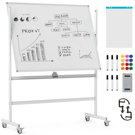 Topbuy Rolling Whiteboard with Stand 48" x 36" Double-Sided Magnetic Dry Erase Board with Flipchart