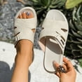 thumbnail image 3 of Rokment Womens Orthopedic Flat Walking Slides Sandals for Beach Summer 2026 Fashion Casual Comfortable Leather Open Toe Memory Foam Platform Slippers White Size 9, 3 of 7