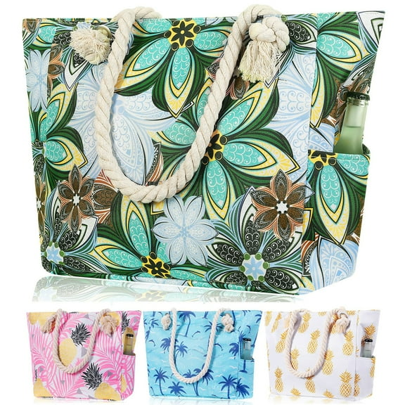 Yorcoten Extra Large Beach Tote Bags for Women , Waterproof Sandproof Canvas Bag Packable with Zipper 5 Pockets for Girls Travel Essentials Summer Pool Shoulder Crossbody Handbag Vacation Gifts