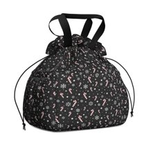 Black Christmas Candy Cane and Snowflake Pattern Drawstring Lunch Bag Women - Drawstring Lunch Bag Insulated for Work Office - Stain-Resistant Large Lunchbags for Women with Multi-Pockets