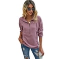 thumbnail image 1 of Sudadera de manga larga con solapa y media cremallera para mujer, color liso, elegante, holgado, informal, color rojo, 1 of 6