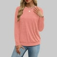thumbnail image 3 of Scyoekwg Long Sleeve Shirts for Women Fall Trendy Casual Round Neck Solid Color Basic Tops Lightweight Going Out Tops Pullover (Pink,S), 3 of 8