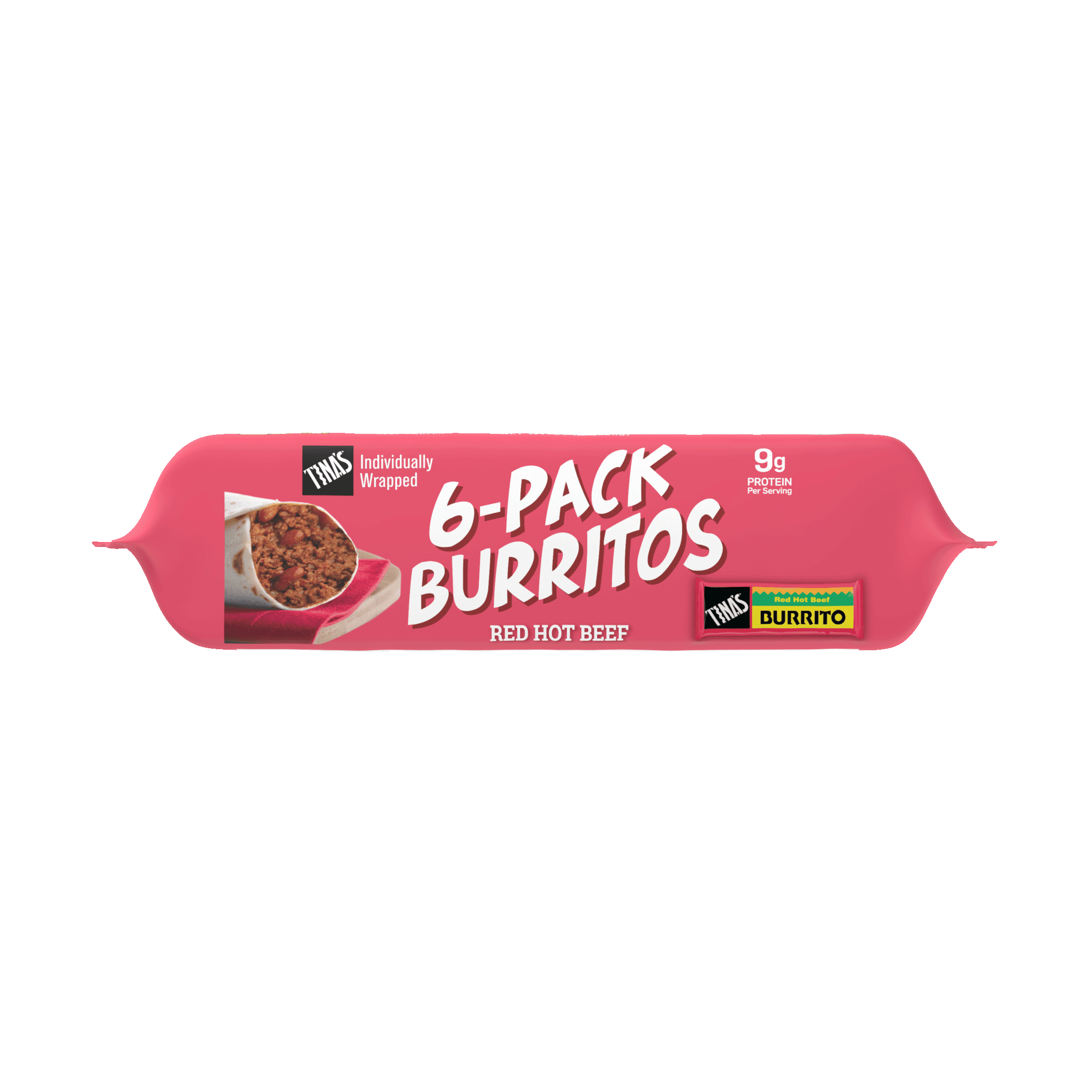 Tina's Red Hot Beef Burritos Individually Wrapped, 24 oz, 6 Count (Frozen)