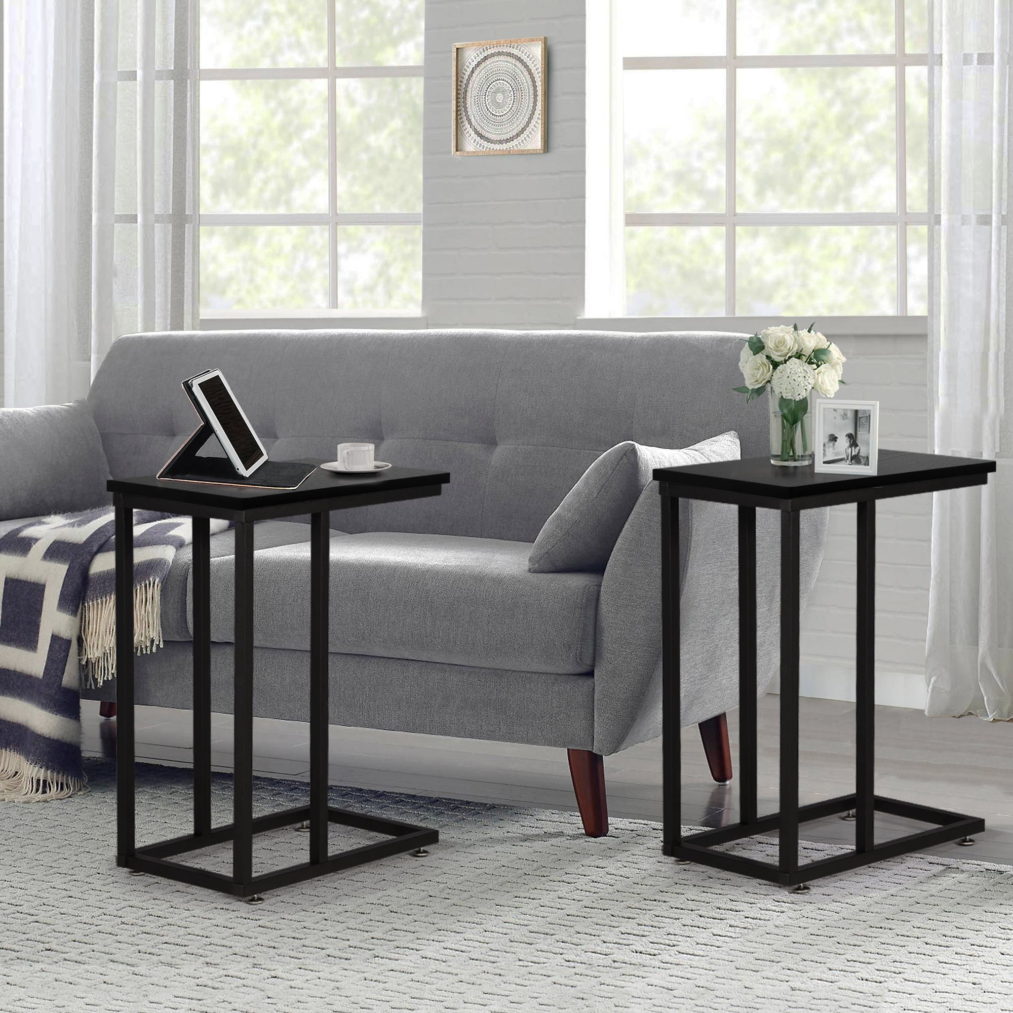 VECELO Set of 2 C-Shaped Sofa Side Table, Small End Table for Living ...