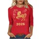 thumbnail image 3 of TaTaai Ladies 2026 New Year Festival Print 3/4 Sleeve Round Neck Blouse Casual Top Holiday Celebration Party Attire Gift, 3 of 5
