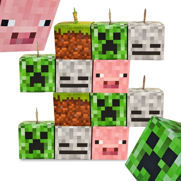 12PCS Pixel Block Candy Boxes – Kids Birthday Party Favor Boxes for Boys and Girls