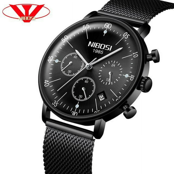 Nibosi Mens Watches Luxury Sport Wrist Watch Unique Design Stainless Steel Auto Date Mesh Strap Men Fashion Casual Quartz Watch - Quartz Wristwatches