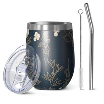 Floral 12oz Stainless Steel Insulated Wine Tumbler with Lid and Straw – Double Wall Vacuum Mug for Hot & Cold Drinks, 304 Steel Interior, Sweat-Free Design,Thanksgiving,Christmas, Spring,Flower