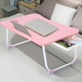 thumbnail image 1 of Foldable Laptop Table Lapdesk, Large Bed Tray Multifunction Laptop Desk with Storage Drawer, Portable Mini Picnic Desk,Notebook Stand Read Holder for Sofa Couch Floor (Pink), 1 of 7