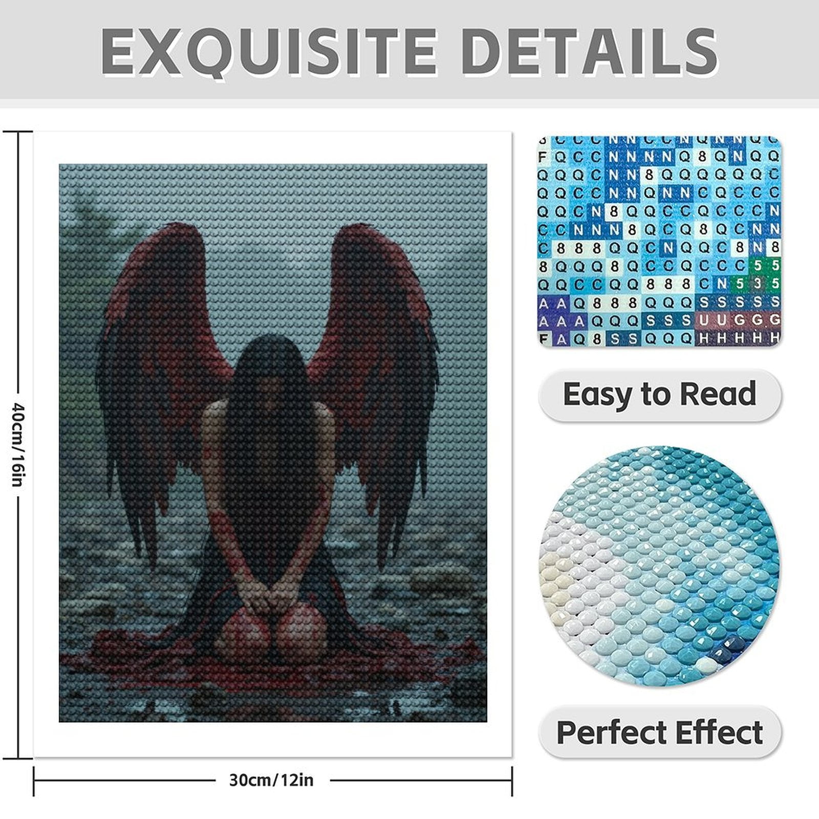 Diamond Art Kit for Adults, Dark Angel Red Wings Kneeling Riverbed Diamond Painting for Adults Beginners, DIY Diamond Art Painting Kits, 5D Diamond Painting Crafts for Home Decor 12x16 Frameless