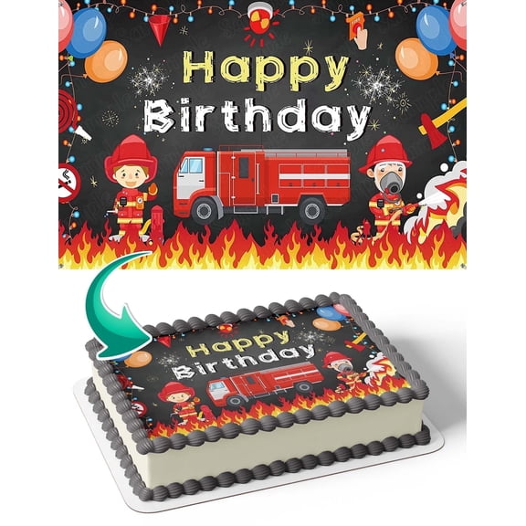 Firefighters Fire Rescue Kids Edible Image Icing Cake Topper for Quarter Sheet Cake, by TNCT