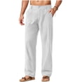 thumbnail image 5 of Hvogkswy Linen Pants Men Button Zipper Closure Loose Fitted Straight Ankle Pants with Pockets Lightweight Comfy Outdoor Hiking Pants, 5 of 8
