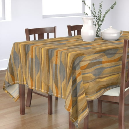 

Cotton Sateen Tablecloth 70 x 120 - Wood Grain Mid Century Midcentury Tan Sand Beige Print Custom Table Linens by Spoonflower