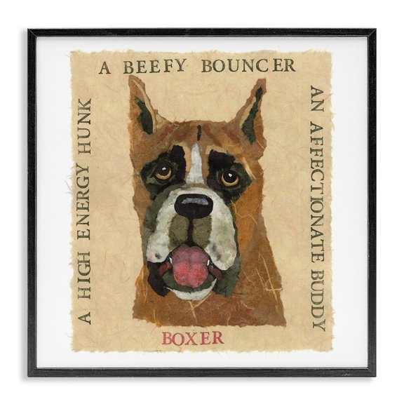 Stupell Industries Mid-Century Fun Boxer Pet Phrases Black Framed Giclee Art, 12 x 12, by Nancy Overton