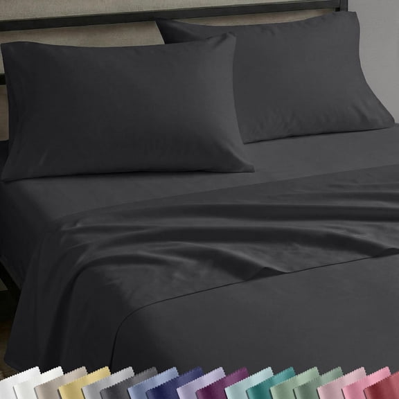 100% Cotton Sateen Bed Sheets Queen Size 4 Piece Set Dark Grey 14 Inch Deep Pocket