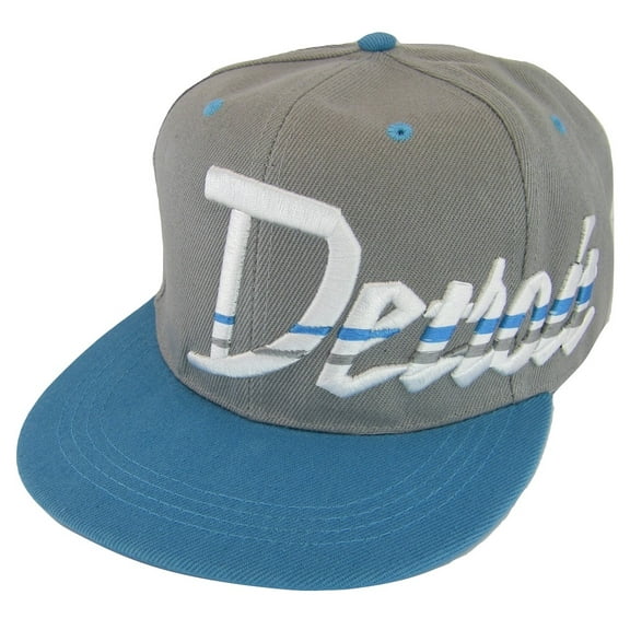 Detroit Offset Jagged Script Adult Size Adjustable Snapback Baseball Cap (Gray/Teal)