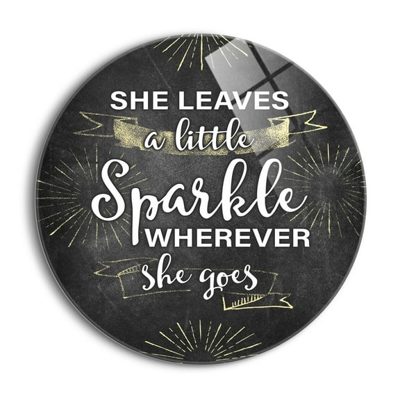 Sparkle Wherever She Goes Golden Sparkle 24 inch Glass Round Wall Hanging Sign