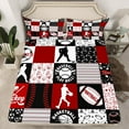 thumbnail image 2 of Homewish Gamer Baseball Football Twin Sheet Sets 3pcs for Kids Teens Adults,Black Red Twin Fitted Sheet Microfiber,Sport Geometric Plaid Breathable Flat Sheet,Lightweight Room Decor, 2 of 7