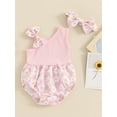 thumbnail image 2 of Bagilaanoe Newborn Baby Girl Summer Floral Rainbow Print Sleeveless Bodysuits + Headband 3M 6M 9M 12M 18M Infant Fashion One Piece Jumpsuit, 2 of 7