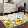 thumbnail image 4 of Summer Floral Washable Area Rugs 4'x6', Watercolor Sunflower Eucalyptus Leaves Gray Plaid Low Pile Throw Living Room Rug Non-Slip Sturdy Edge Binding Carpet for Indoor Entryway Bedside Kitchen, 4 of 9