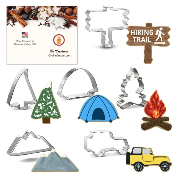 Mountain Camping Cookie Cutter Set 6 Pc - Foose Cookie Cutters - USA Tin Plated Steel