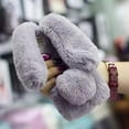 thumbnail image 2 of Plush Rabbit Case for Samsung Galaxy S22 Ultra 5G,Fluffy Fuzzy Cute 3D Bunny Ears Soft Warm Case Faux Fur Shockproof TPU Back Cover with Bling Diamond Chic Bowknot,Grey Gray, 2 of 2