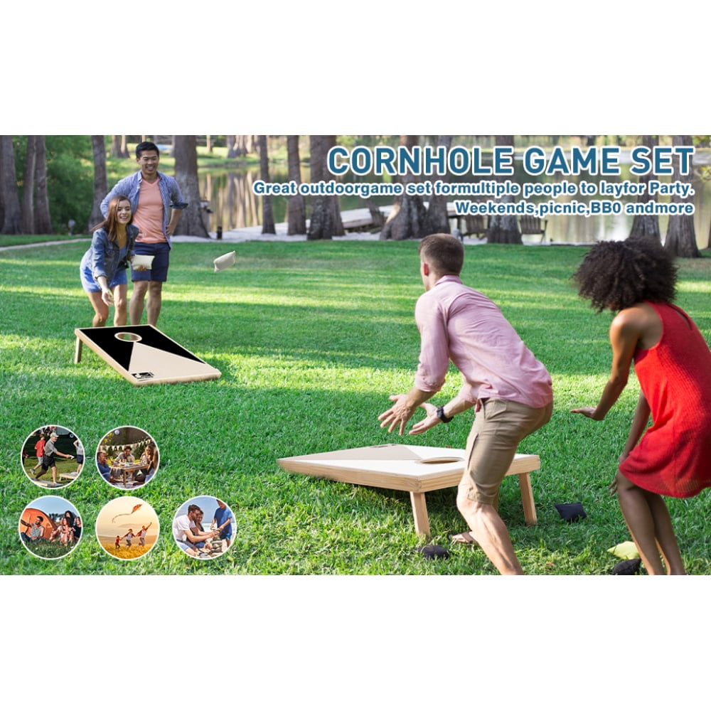 Solid Wood Premium Cornhole Set - 3 Feet x 2 Feet Game Boards, Includes Set of 8 Corn Hole Toss Bags
