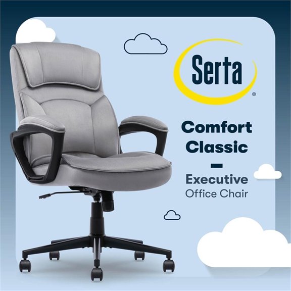 Maklaine Executive Office Chair Padded Armrest Gray Velvet Fabric