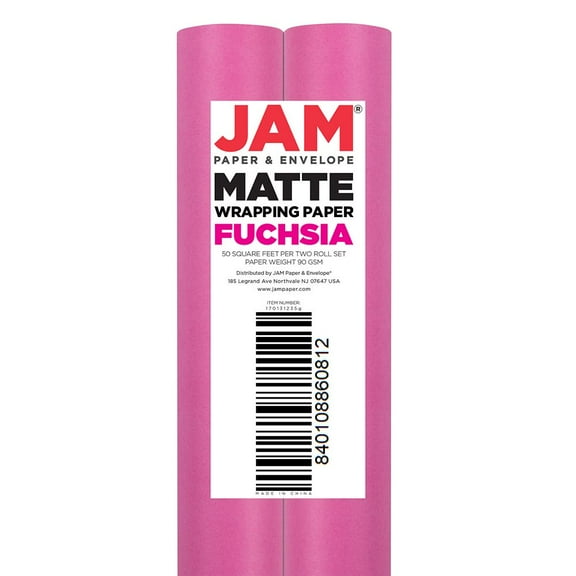 JAM Paper Matte Wrapping Paper, 25 Sq ft, Fuchsia Pink, 2 Rolls