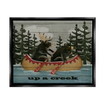 Stupell Up A Creek Woodland Cabin Canoe Transportation Painting Black Floater Framed Art Print Wall Art