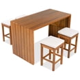 thumbnail image 4 of Harper & Bright Designs 5 Piece Outdoor Bar Set for 4, Patio Acacia Wood Bar Height Table & Four Stools with Cushions, Wood Dining Bar Set for Backyard, Poolside, Balcony, Beige,Natural, 4 of 10
