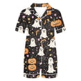 thumbnail image 5 of Women's Halloween 2PC Pajamas Set Short Sleeve Lapel Button Down Shirt And Shorts Lounge Set Print Homewear with Pockets Gray S, 5 of 8
