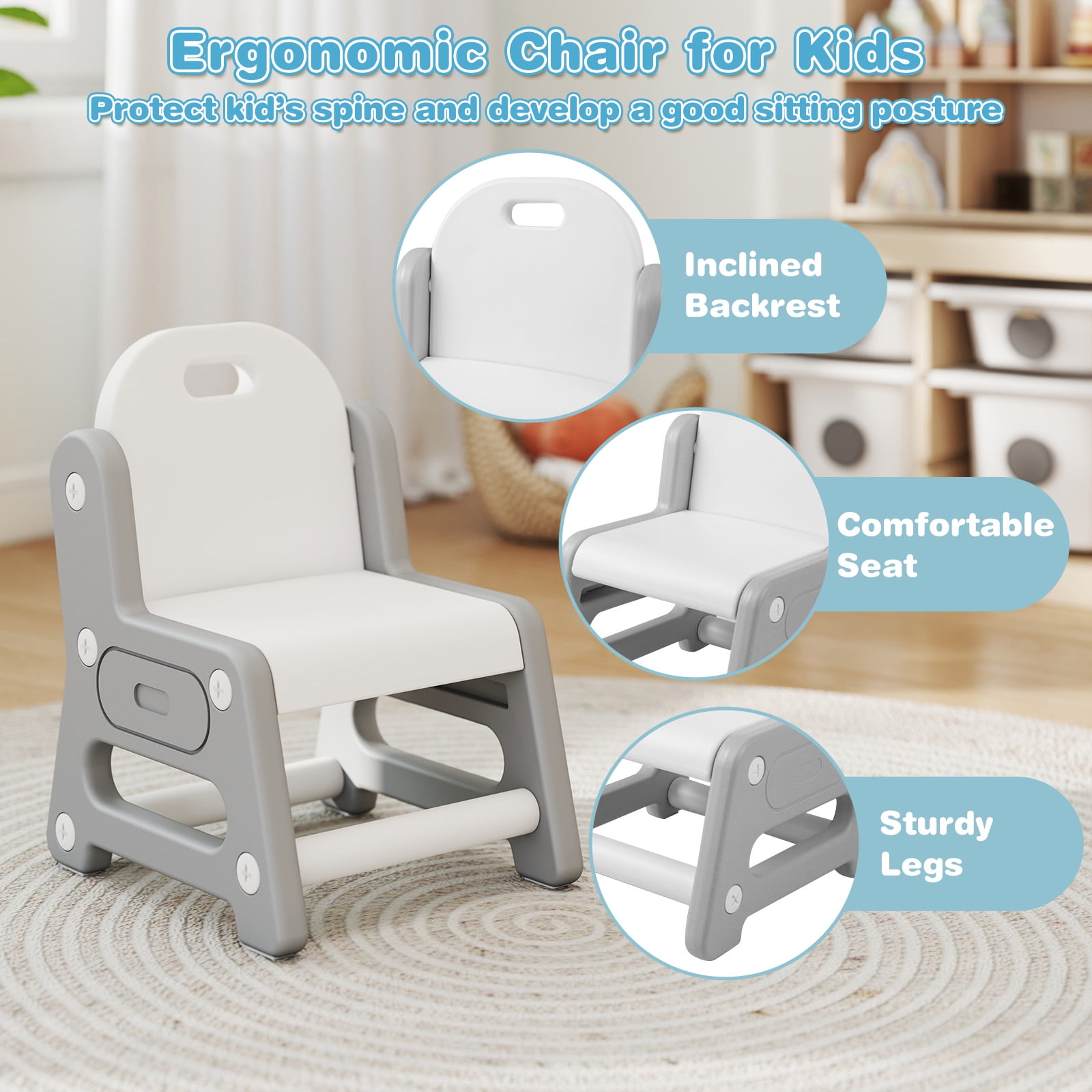 Gymax Kids Table & Chair Set Height Adjustable Toddler Drawing Table w/ Book Stand