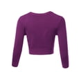thumbnail image 3 of A2Y Women's Solid Cropped Bolero 3/4 Sleeve Button Down V-Neck Cardigan Sweater Purple S, 3 of 5
