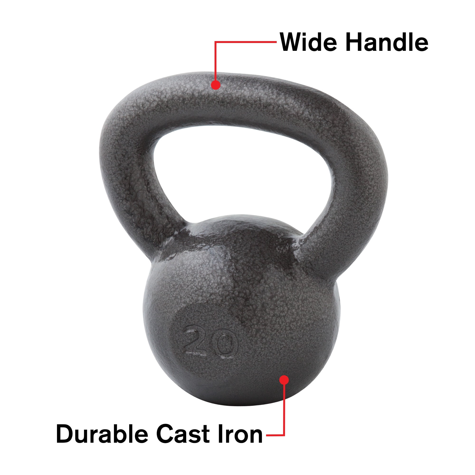 Weider 30 lb Cast Iron Kettlebell With Hammertone Finish and Extra Wide Grip 