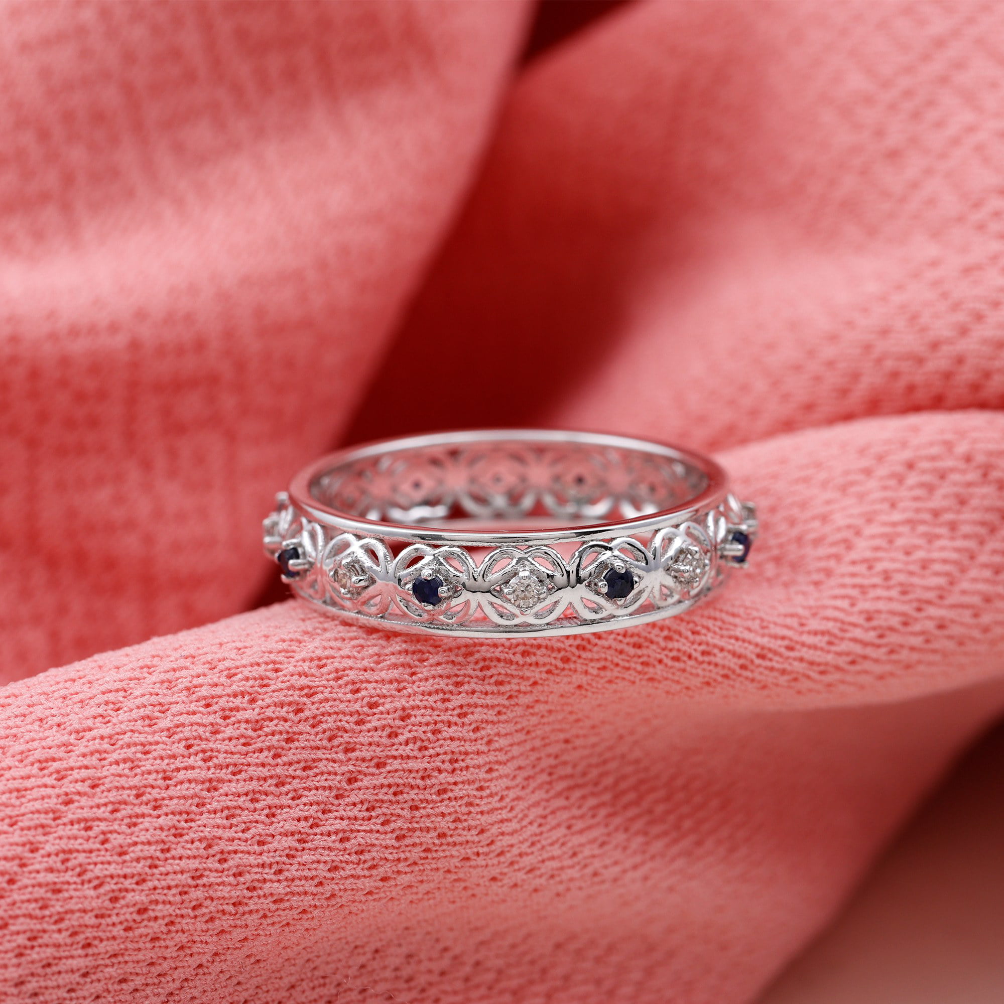 Blue Sapphire Diamond Eternity Anniversary Ring In Platinum | forum.iktva.sa